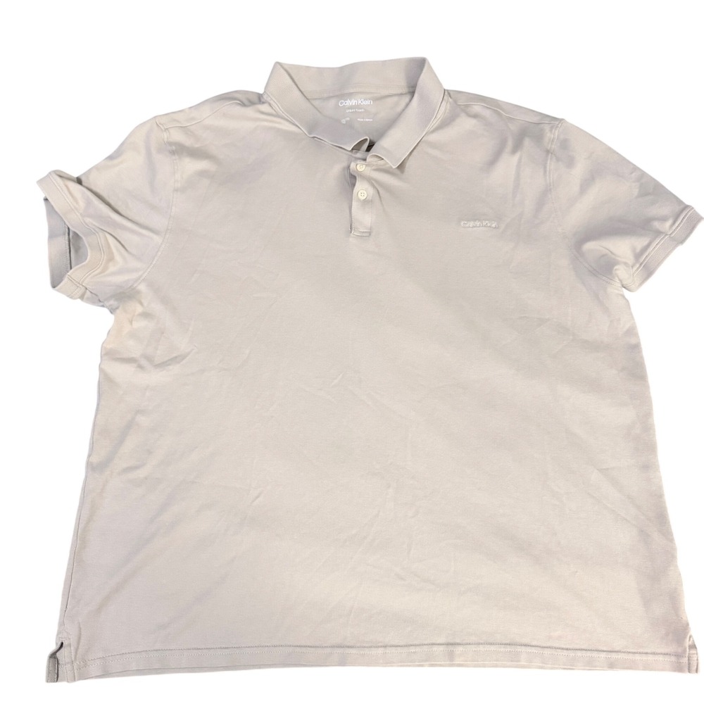 Calvin Klein Polo Shirt XXL Beige Preppy Golf Liquid Touch Cotton Short Sleeve